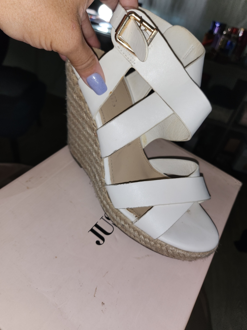 JustFab White Strappy Espadrille Wedge Sandals